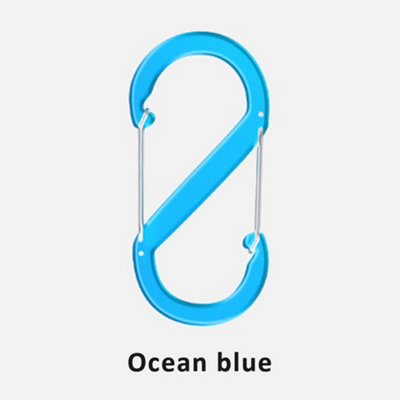 Pack of 5 Carabiner Keyring Clip, S Shape Double Locking Clip Hook, Ocean Blue