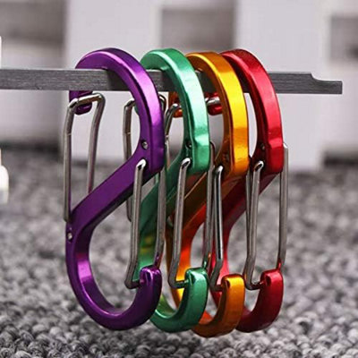Pack of 5 Carabiner Keyring Clip, S Shape Double Locking Clip Hook, Purple