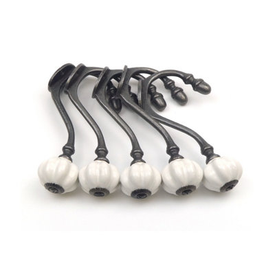 Pack of 5 Ceramic Tipped Coat Hooks Shabby Chic White
