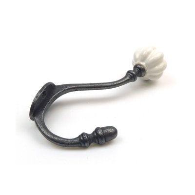 Pack of 5 Ceramic Tipped Coat Hooks Shabby Chic White - 3