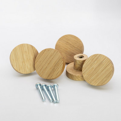 Pack of 5 Round Oak Knobs for Cabinet Doors and Drawer Pulls Dia 40mm