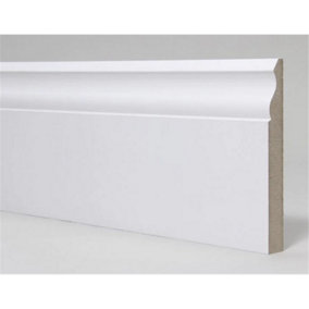 PACK OF 5 (Total 5 Units) - 18mm x 168mm White Primed MDF Ogee Skirting Board - 2700mm Length