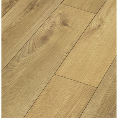 PACK OF 5 (Total 5 Units) - Light Oak 12mm Thick Laminate Flooring (7.4m2 Coverage)