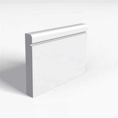 Pack of 5 (Total 5 Units) - MDF Primed Pencil Round 1 Square Groove Skirting Board & Rebate - 18mm (T) x 94mm (H) x 4200mm (L)