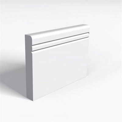 Pack of 5 (Total 5 Units) - MDF Primed Pencil Round 2 V Groove Skirting Board & Rebate - 25mm (T) x 94mm (H) x 4200mm (L)