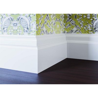 Pack of 5 (Total 5 Units) - Moisture Resistant MDF Primed Lambs Tongue Skirting Board - 18mm (T) x 94mm (H) x 3050mm (L)