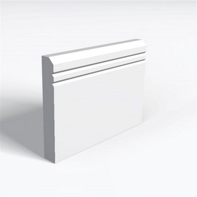 Pack of 5 (Total 5 Units) - MR MDF Primed Chamfered 2 V Groove Skirting Board - 25mm (T) x 94mm (H) x 4200mm (L)
