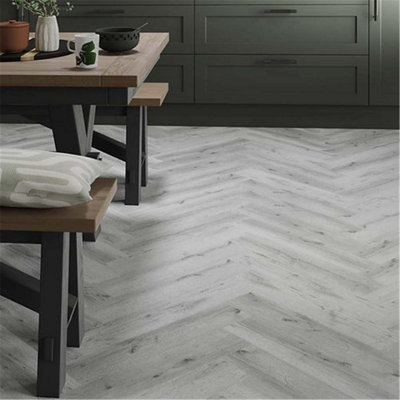 PACK OF 5 (Total 5 Units) - Premium 5mm Thick Silver Oak Herringbone Flooring - 126mm (W) x 630mm (L)
