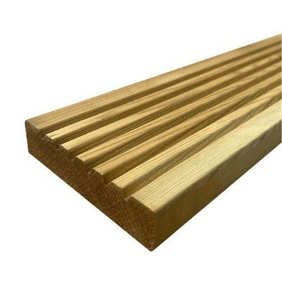 Pack of 5 (Total 5 Units) - Premium Oxford Castellated / Smooth Treated Decking - 120m (W) x 32mm (H) x 3600mm (L)