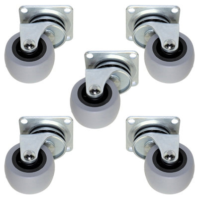 Pack of 5 x Heavy-Duty Furniture Caster Wheel 40 mm - Rubber, Ball ...