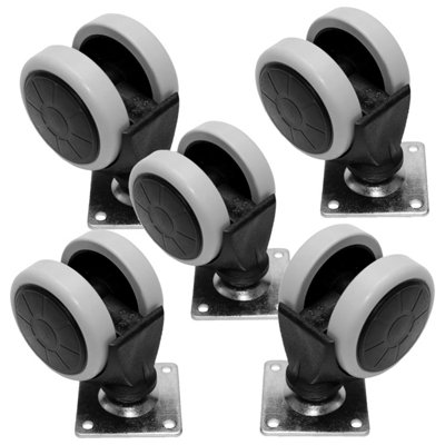Pack of 5 x Rubber Swivel Furniture Castors Wheels - 50 mm Universal Casters Wheels - Non-Marking, Silent