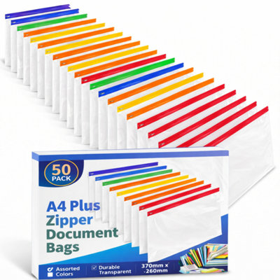 Pack of 50 A4 plus zipper document bags 370mm x 260mm assorted colors ...