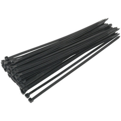 Pack of 50 Black Nylon Cable Ties - 350 x 7.6mm - Heat Resistant and Durable