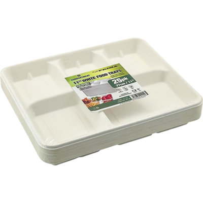 Pack Of 50 Disposable Bagasse Paper White Food Trays Serving Plates ...