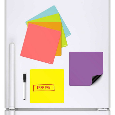 Pack of 6 Coloured Squares Magnetic Whiteboards Dry Wipe Memo Refrigerator Board