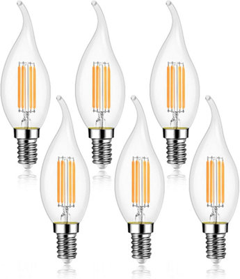 Pack of 6 E14 Non-dimmable LED Filament Flame Candle Bulbs 4W, Warm ...