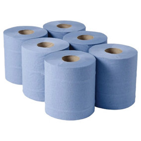 Pack Of 6 Highly Absorbent Blue Embossed 2ply Centre Feed Paper Rolls