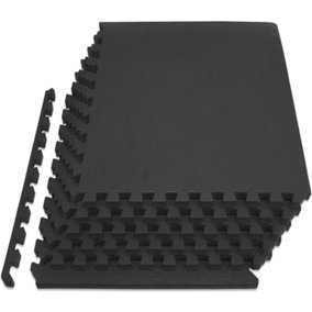 Pack of 6 Interlocking Gym Floor Mat Tiles Soft Smooth EVA Foam Yoga Kids Play 60 x 60cm BLACK