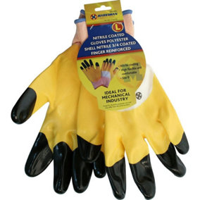 Pack Of 6 Large Nitrile Coated Gloves Polyester Gardening Mechanic Safety