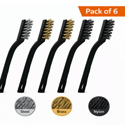 Pack of 6 Mini Wire Brushes with Steel Nylon and Copper Bristles for ...