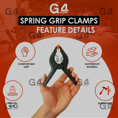 Pack of 6 Plastic Spring Grip Clamps 3 Inches Quick Grip Craft Wood ...