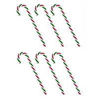 Pack of 6 Red White & Green Plastic Christmas Tree Candy Cane Decorations 15cm