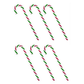 Pack of 6 Red White & Green Plastic Christmas Tree Candy Cane Decorations 15cm