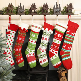 Pack of 6 Traditional Large Xmas Gift Decoration Christmas Stocking