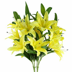 Pack of 6 x 100cm Large Yellow Lily Stem - 3 Flowers
