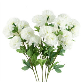 Pack of 6 x 70cm White Artificial Carnation Stem - 4 Flowers