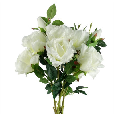 Pack of 6 x 80cm Artificial White Rose Stem - 3 flowers | DIY at B&Q