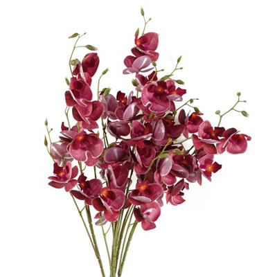 Pack of 6 x 80cm Dark Pink Artificial Mini Orchid Stem