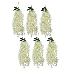 Pack of 6 x 80cm Hanging Wisteria Flowers in White