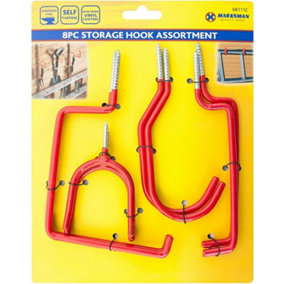 Pack Of 8 Wall Hook Set Red Rubber Coated Garage Tool Equipment Ladder Hanging Storage