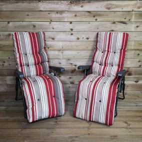 Pack of Two Padded Outdoor Garden Patio Recliner / Sun Lounger with Red Stripes
