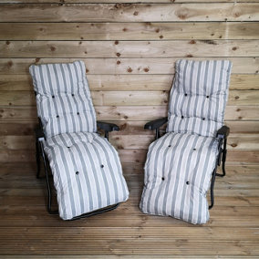 Pack of Two Padded Outdoor Garden Patio Recliners / Sun Loungers with Grey Stripes