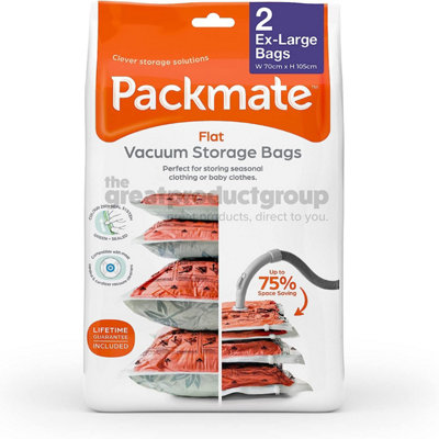 Packmate 2pc Extra Large Flat Vacuum Storage Bag Sets (70x105cm)