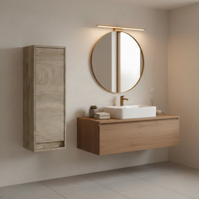 Paco Grey Oak Effect 1 Door Small Wall Mounted Floating Bathroom ...