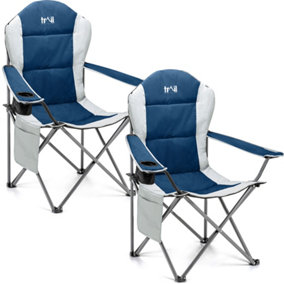 Padded Camping Chair High Back Portable Folding Outdoor Seat Trail (Twin Pack) - Blue