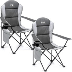 Padded Camping Chair High Back Portable Folding Outdoor Seat Trail (Twin Pack) - Grey