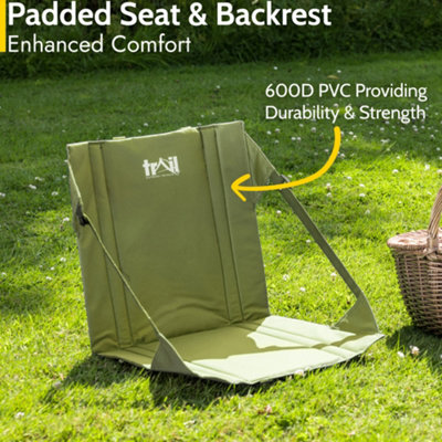 Padded Hiking Chair Portable Folding Outdoor Camping Seat with Backrest Trail - Green