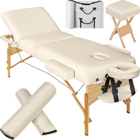 Padded Massage Table Set - 3 Zones, 2 Bolster Rolls, Stool & Bag - beige