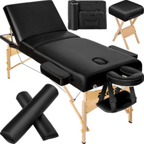 Padded Massage Table Set - 3 Zones, 2 Bolster Rolls, Stool & Bag - black
