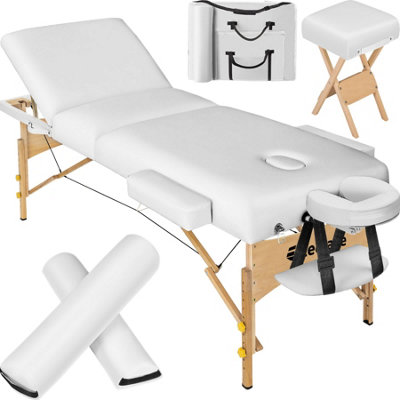 Padded Massage Table Set - 3 Zones, 2 Bolster Rolls, Stool & Bag - white