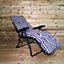 Padded Outdoor Garden Patio Recliner / Sun Lounger with Blue Stripes