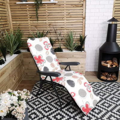 Padded Outdoor Garden Patio Recliner Sun Lounger with Flowers