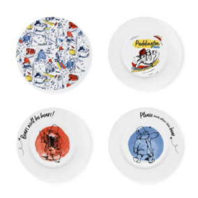 Paddington Bear Clic Side Plate Set (Pack of 4) White/Blue/Red (One Size)