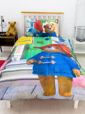 Paddington Bear Friends Single Duvet Cover and Pillowcase Set Cute Printed Bear Figures Reversible Design