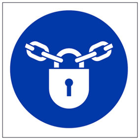 Padlock and Chain Logo Safety Sign - Adhesive Vinyl - 100x100mm (x3)