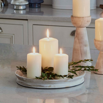 Padstow White Wash Wooden Candle Tray D28cm